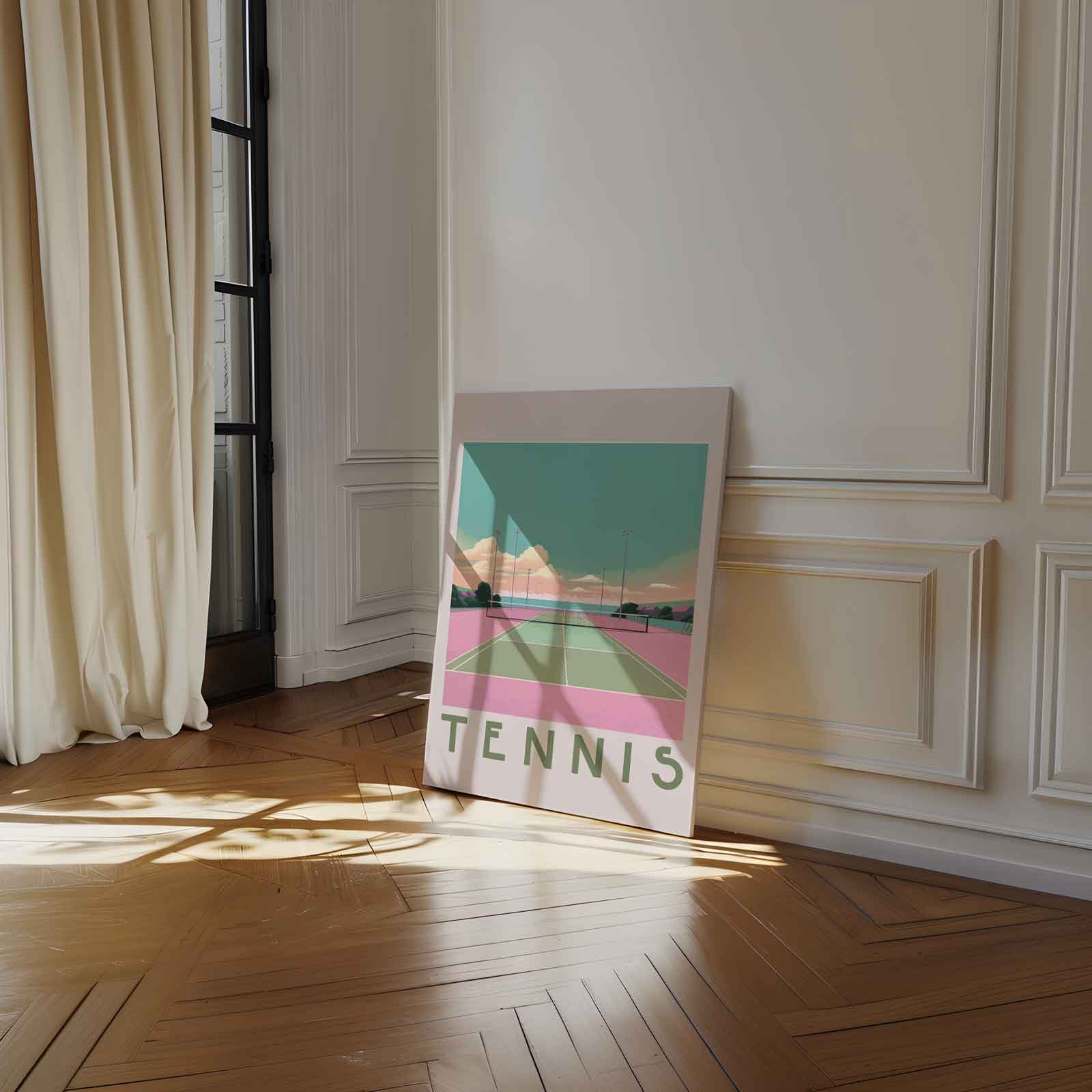 Kleurrijke Tennisbaan Zonsondergang Kunstwerk-canvas-dibond-plexiglas-wanddecoratie-WallArtistic