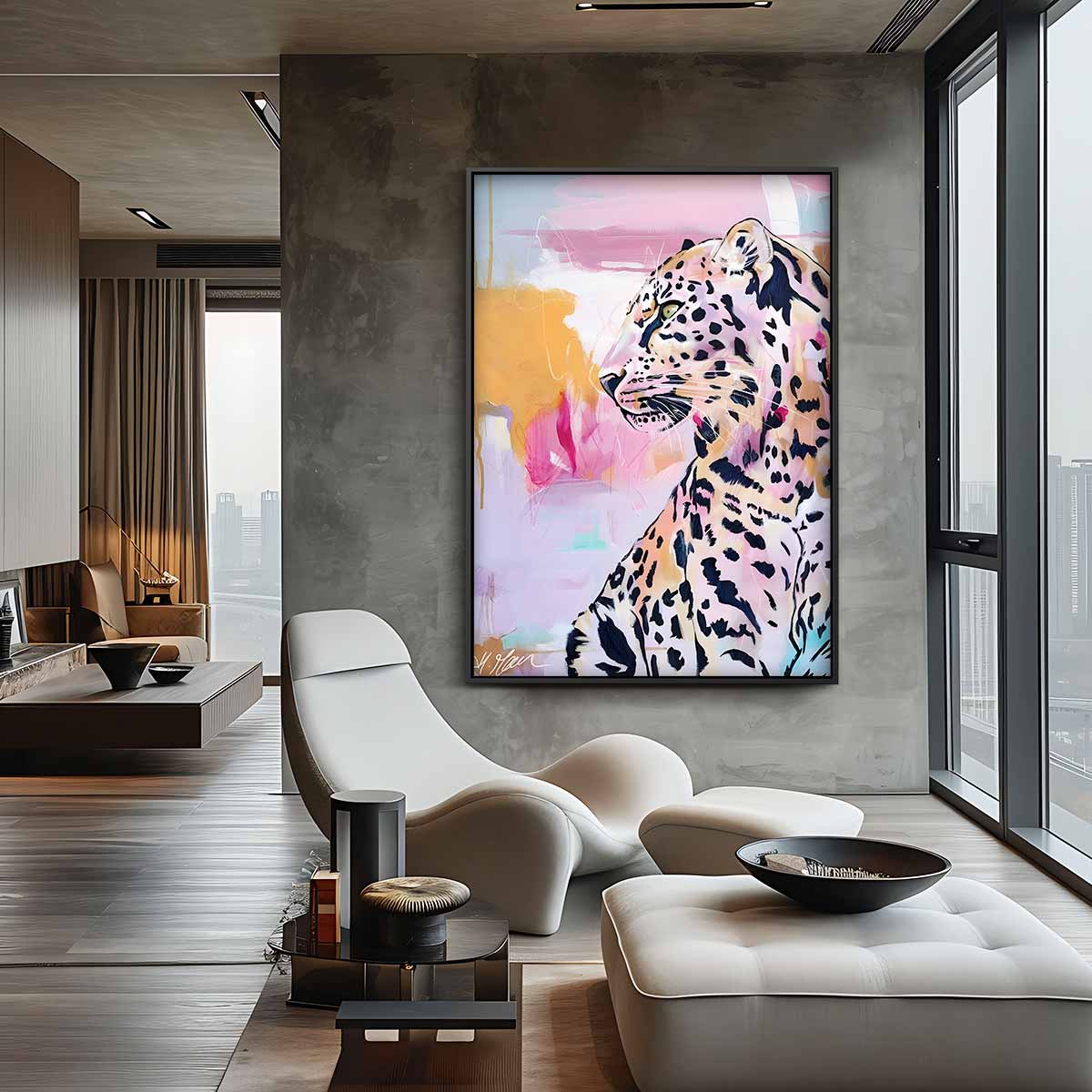 Majestueuze Panter in Pastel Kunstwerk-canvas-dibond-plexiglas-wanddecoratie-WallArtistic