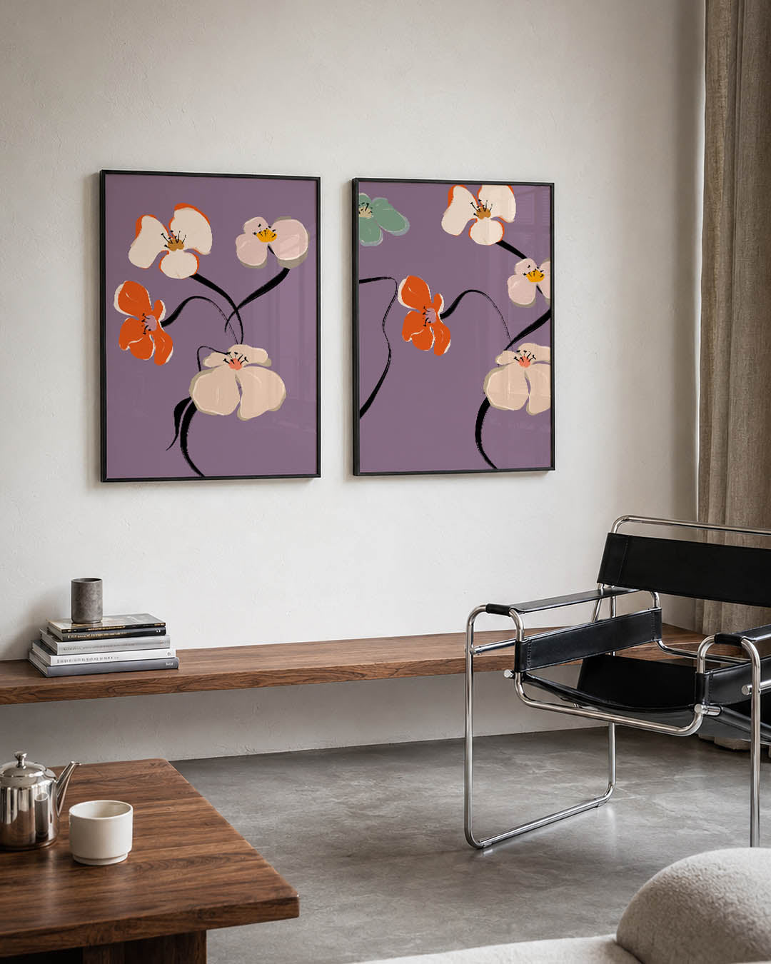 Bloemvormen en lijnen Posterset