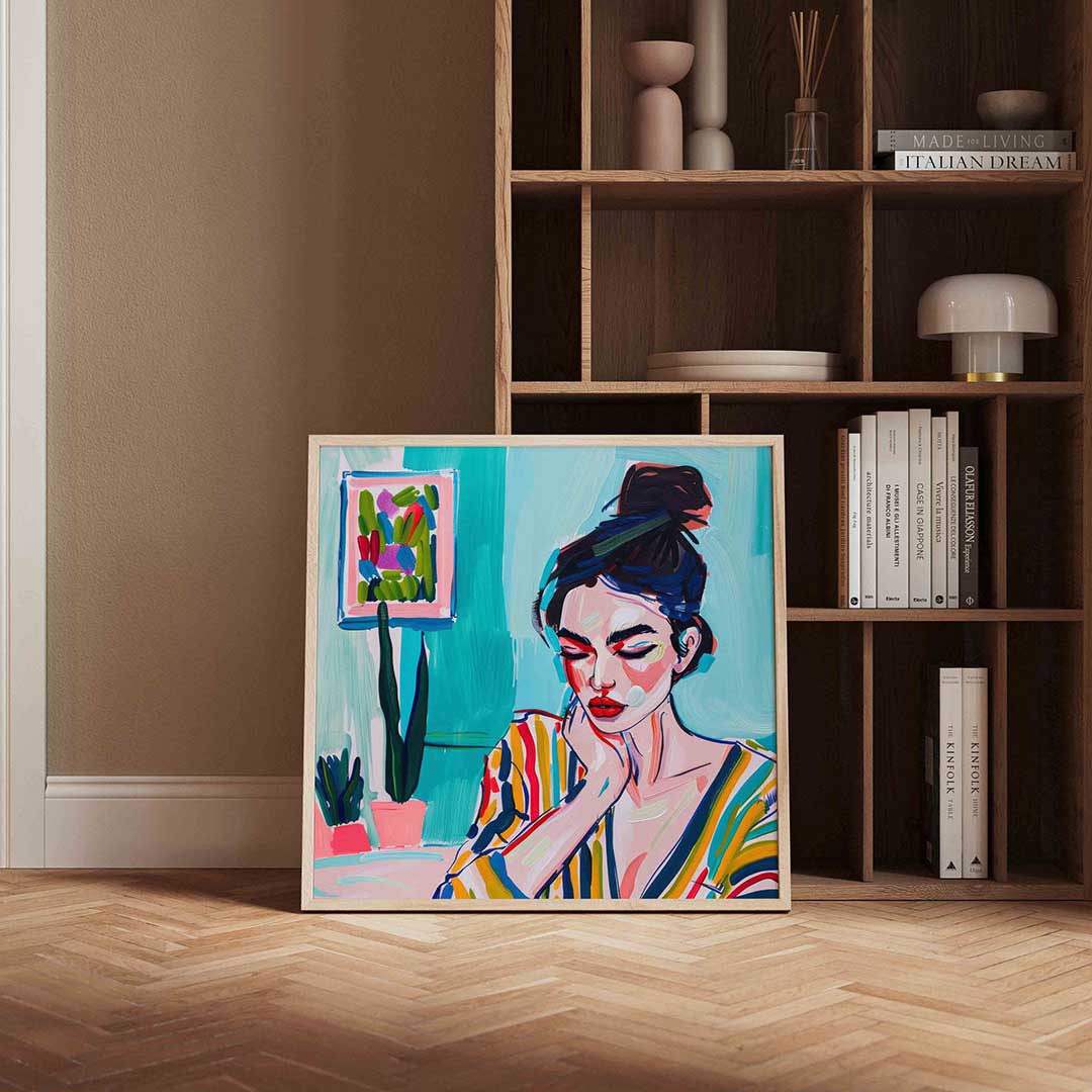 Vrouw met gestreepte blouse Poster