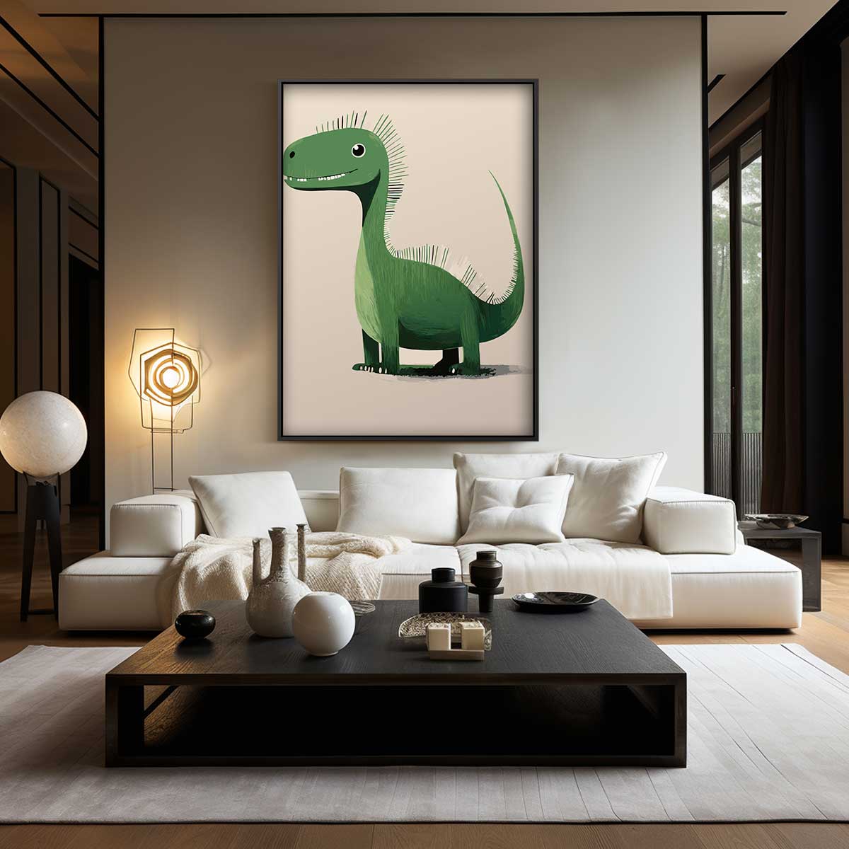 Groene Dino Vrolijkheid Kunstwerk-canvas-dibond-plexiglas-wanddecoratie-WallArtistic