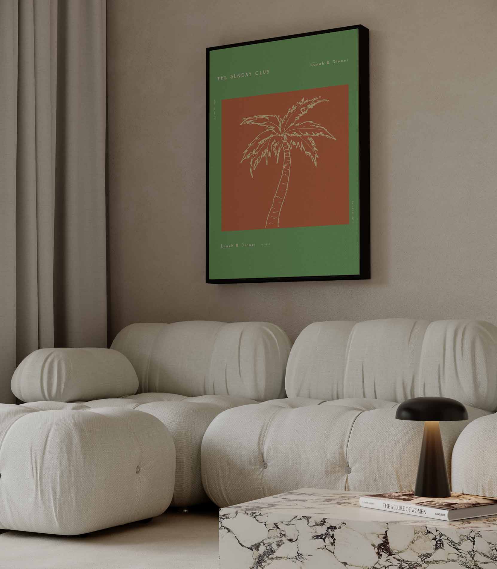 Tropische Vibes Palm Illustratie Kunstwerk-canvas-dibond-plexiglas-wanddecoratie-WallArtistic