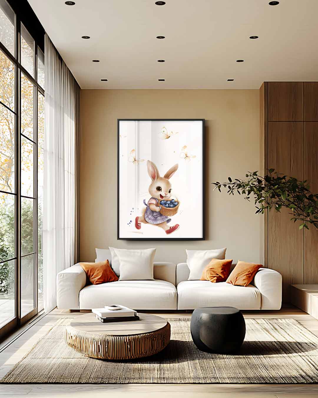 Vrolijk Konijntje Met Blauwe Bessen Kunstwerk-canvas-dibond-plexiglas-wanddecoratie-WallArtistic