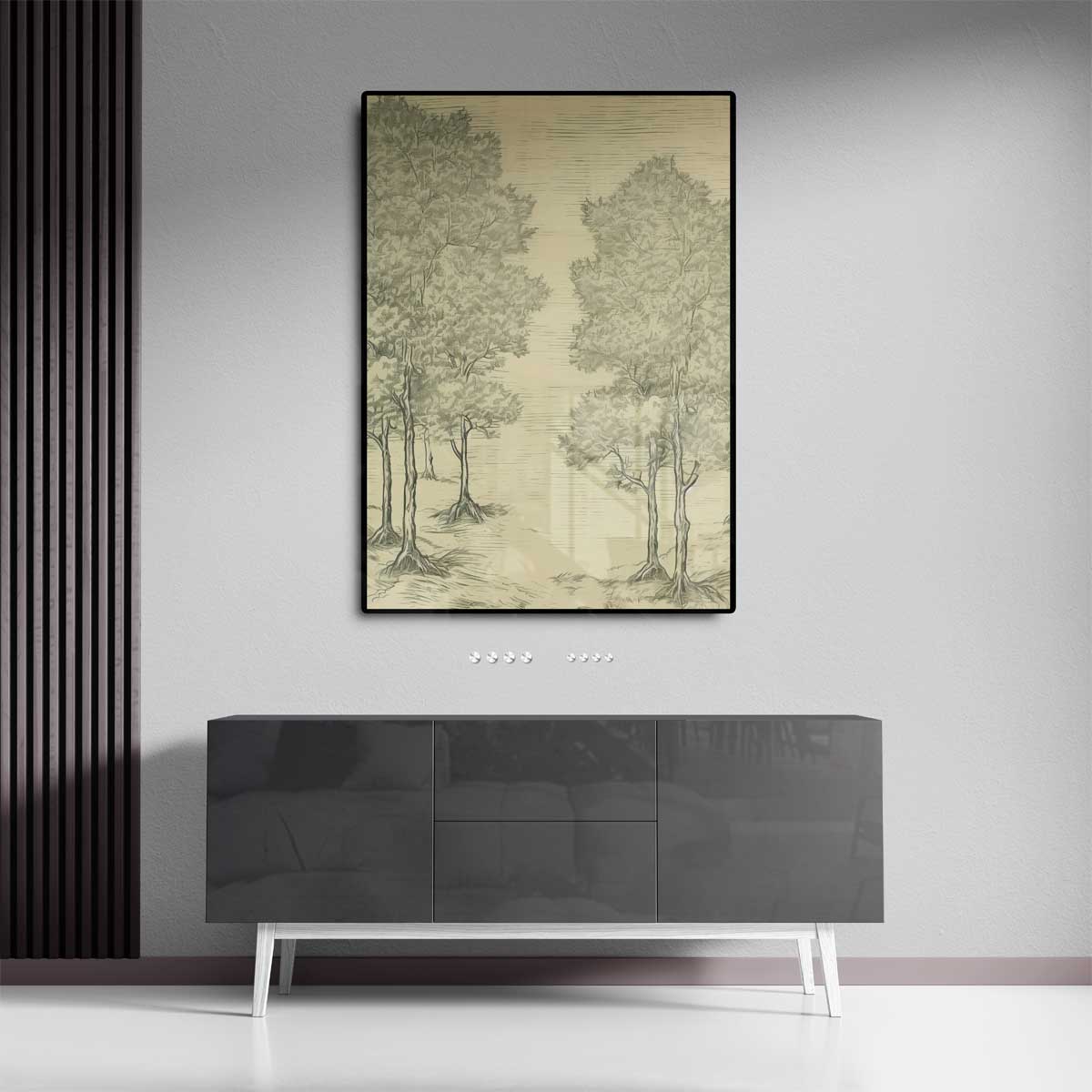 Boslandschap in Lijntekening Kunstwerk-canvas-dibond-plexiglas-wanddecoratie-WallArtistic