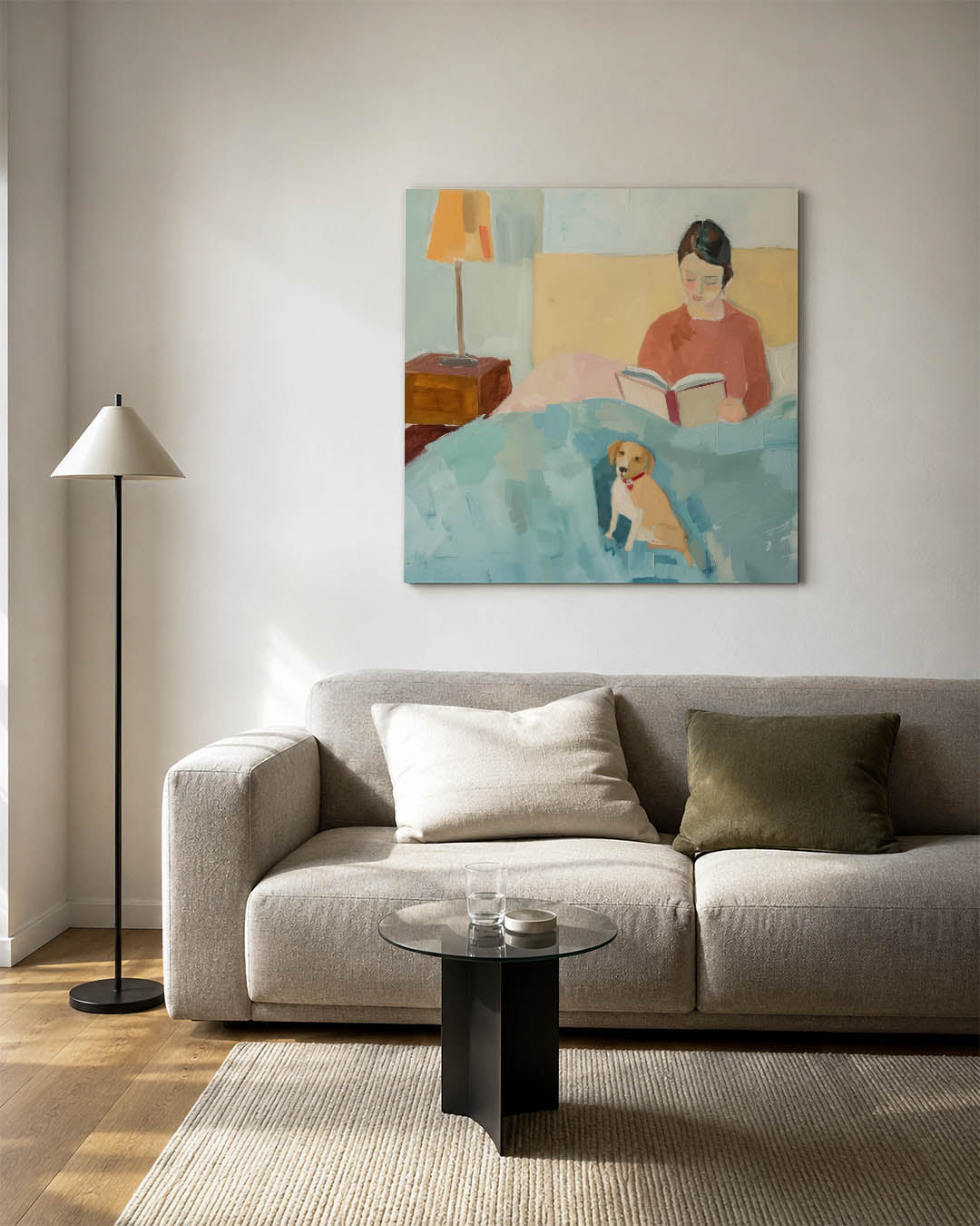 Lezende vrouw met hond Kunstwerk