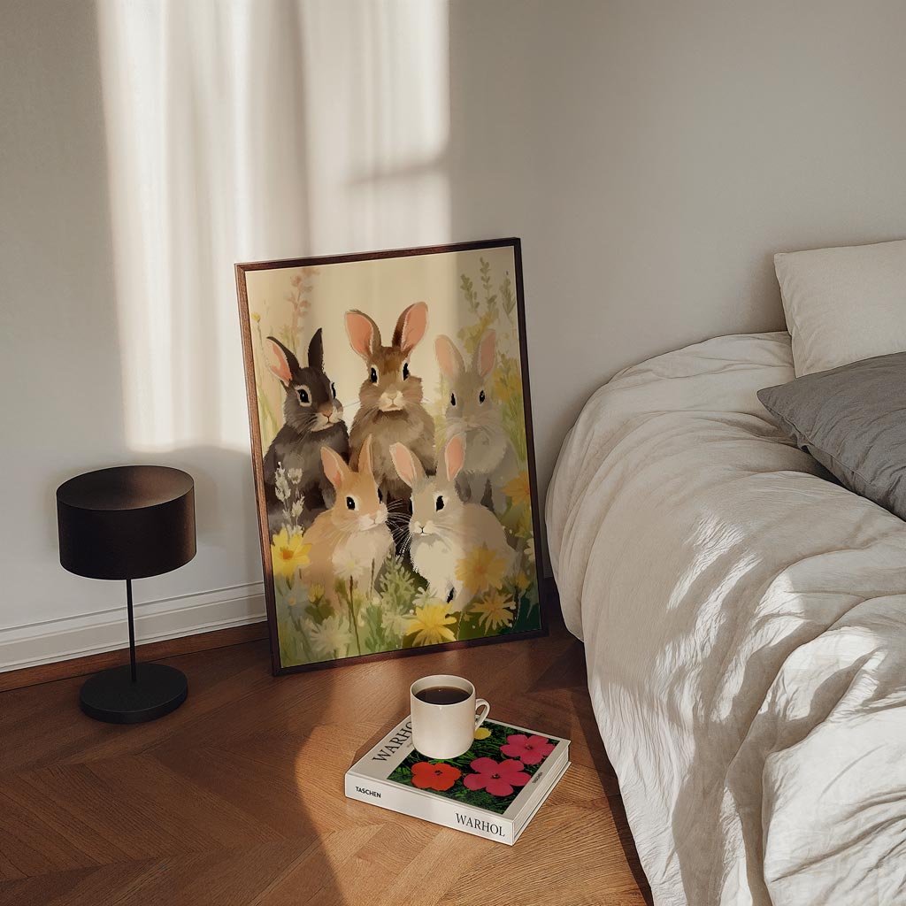 Schattige Konijnen in Bloemenveld Poster