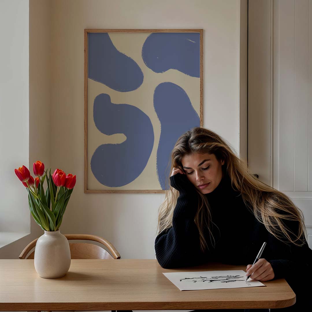 Abstracte Blauwe Vormen Poster-WallArtistic