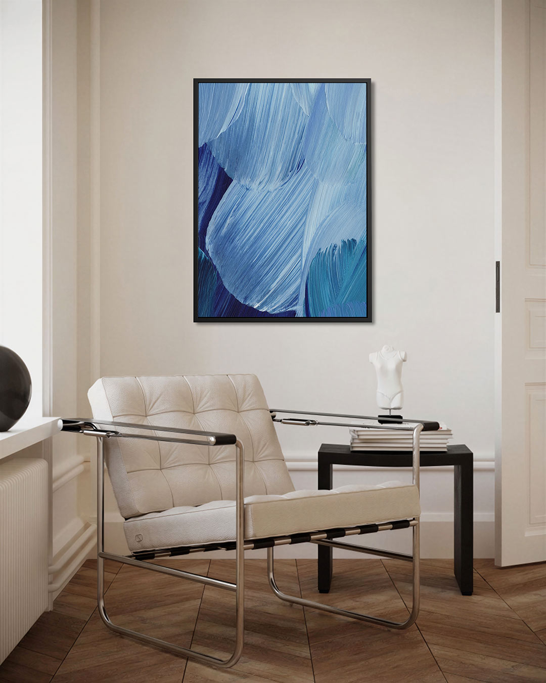 Dynamische blauwe borstels Kunstwerk