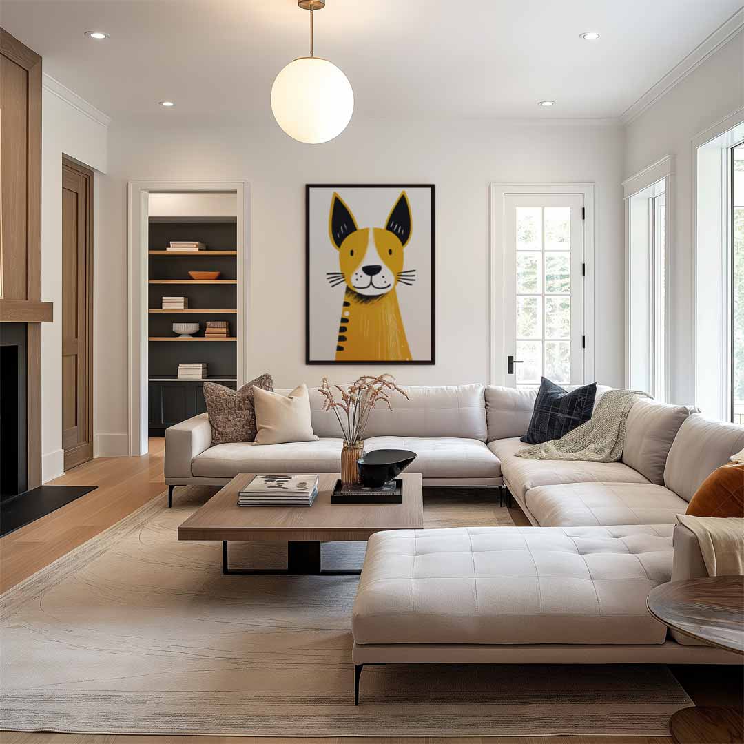 Vrolijke Hondenillustratie Kunstwerk-canvas-dibond-plexiglas-wanddecoratie-WallArtistic