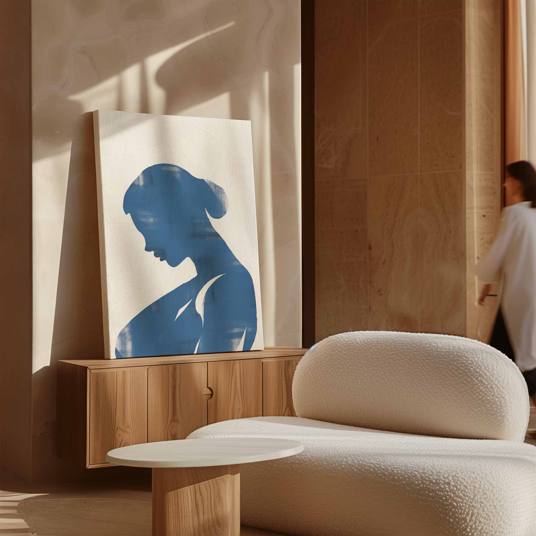 Elegante Blauwe Silhouet Kunstwerk-canvas-dibond-plexiglas-wanddecoratie-WallArtistic