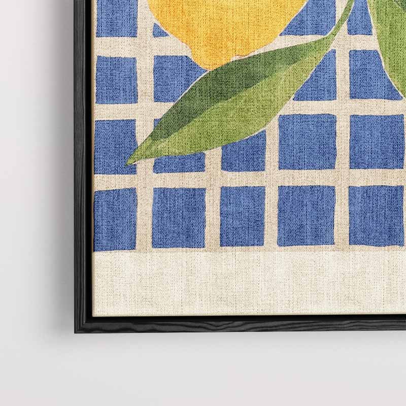 Citroenen op Blauw Geruit Kunstwerk-canvas-dibond-plexiglas-wanddecoratie-WallArtistic