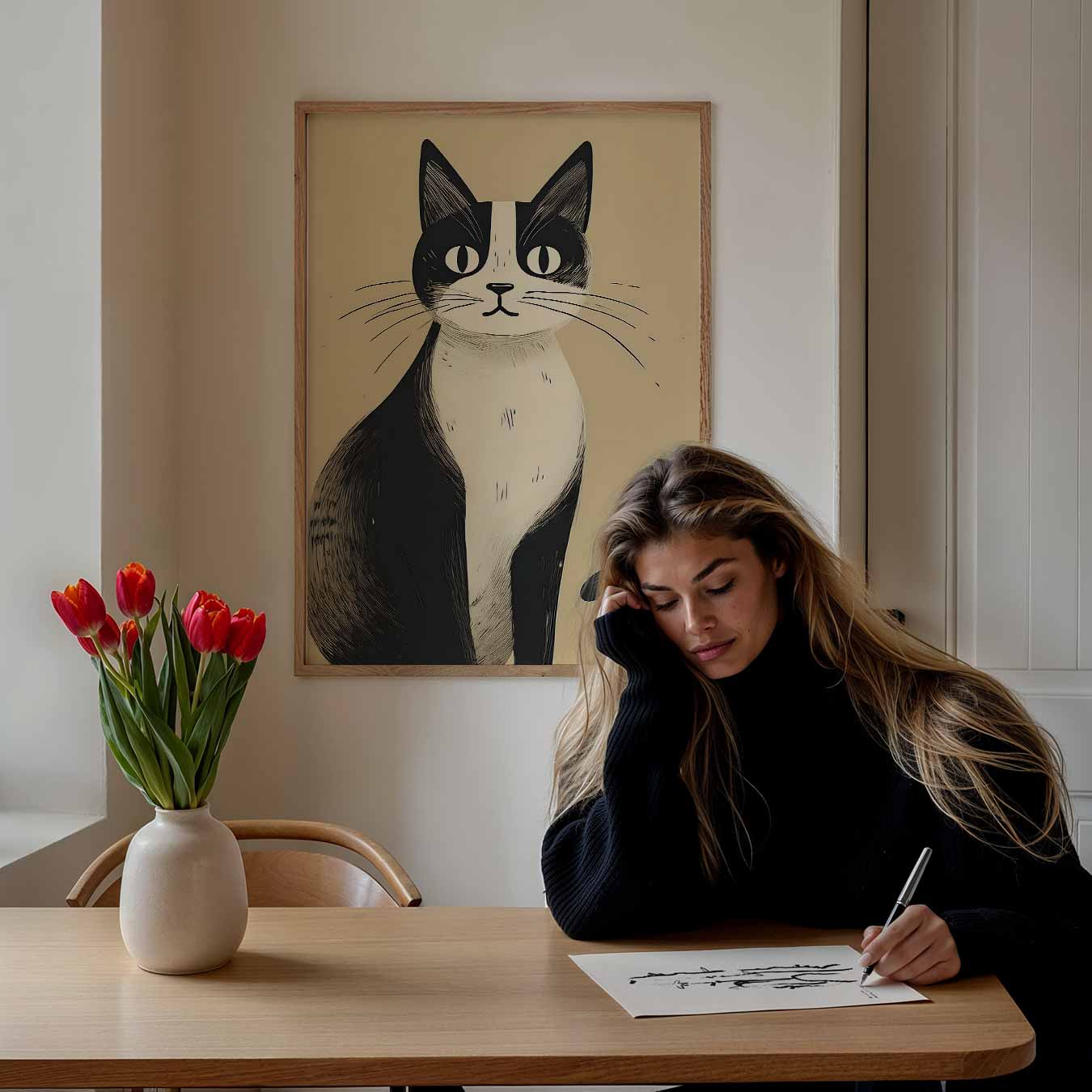 Stijlvolle Kattenillustratie Poster-WallArtistic