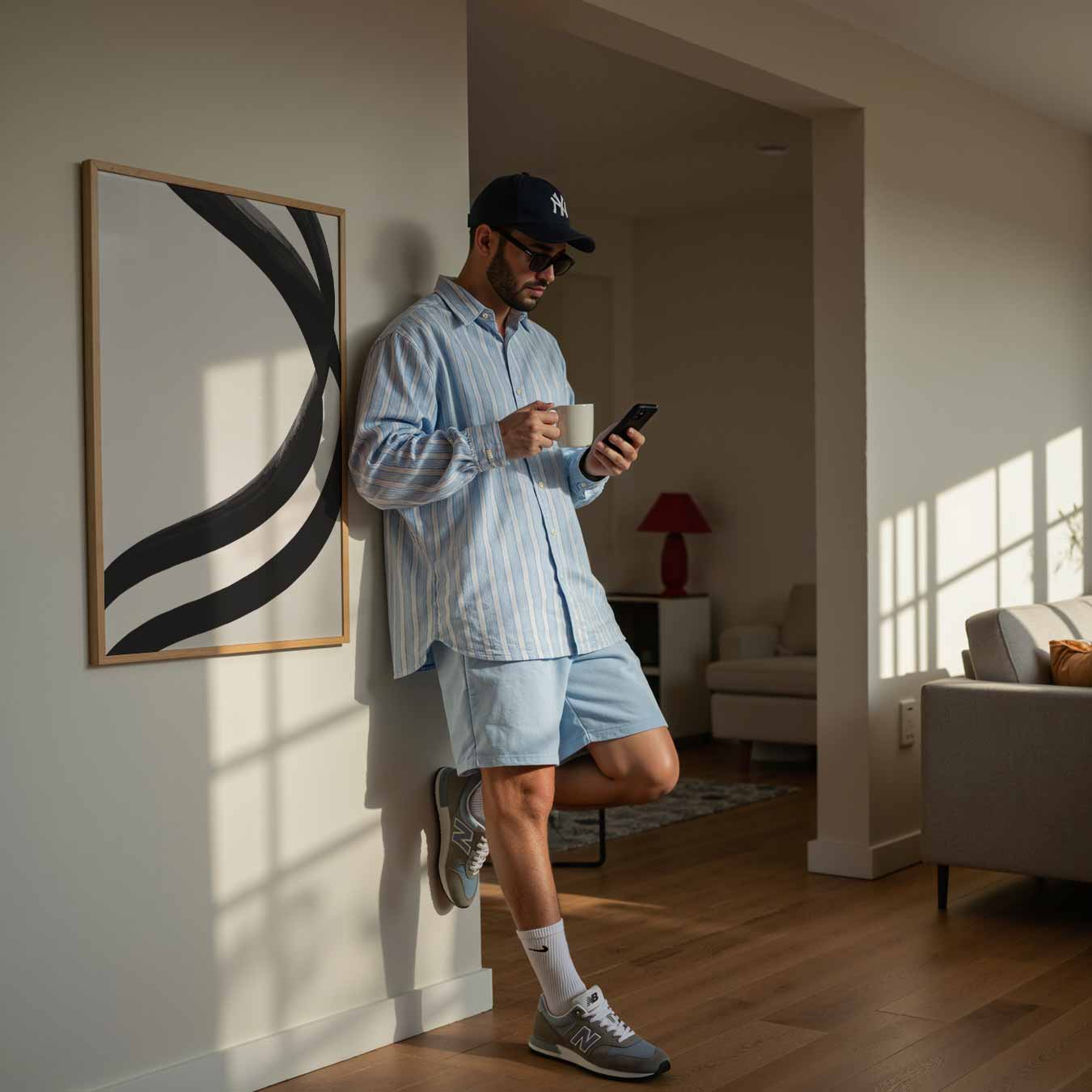 Zwarte en Witte Golvende Vormen Poster-WallArtistic