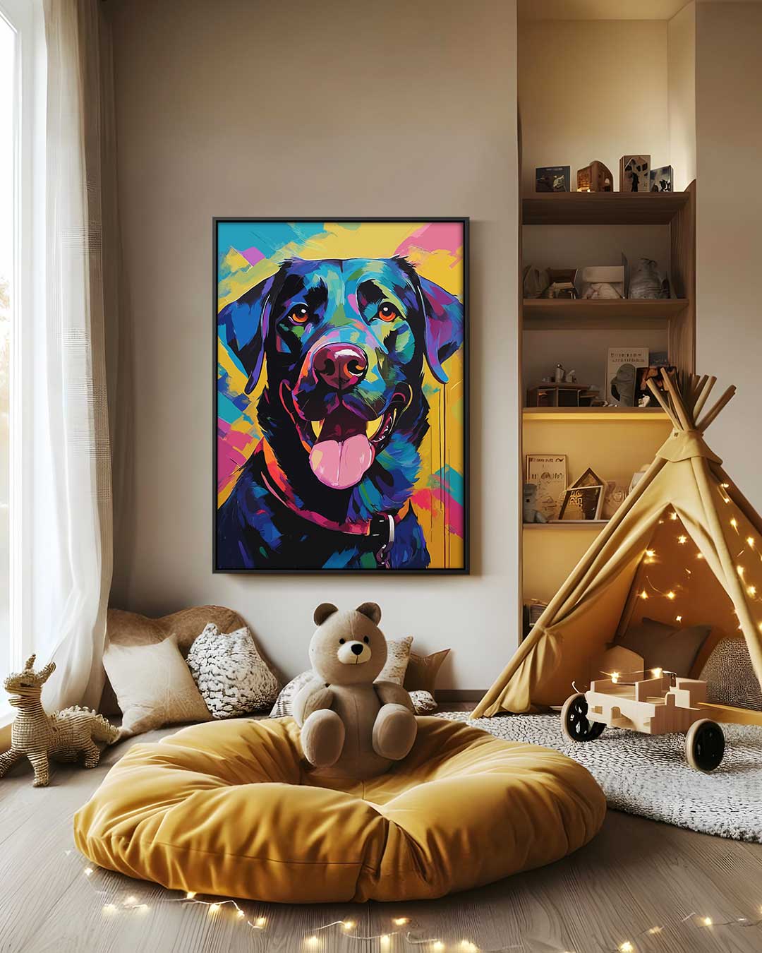 Kleurrijke Hond Portret Kunstwerk-canvas-dibond-plexiglas-wanddecoratie-WallArtistic