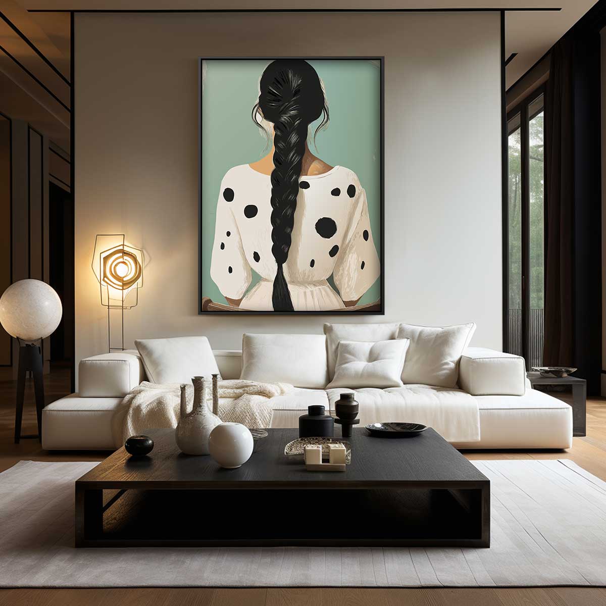 Meisje in Gepunte Jurk Kunstwerk-canvas-dibond-plexiglas-wanddecoratie-WallArtistic