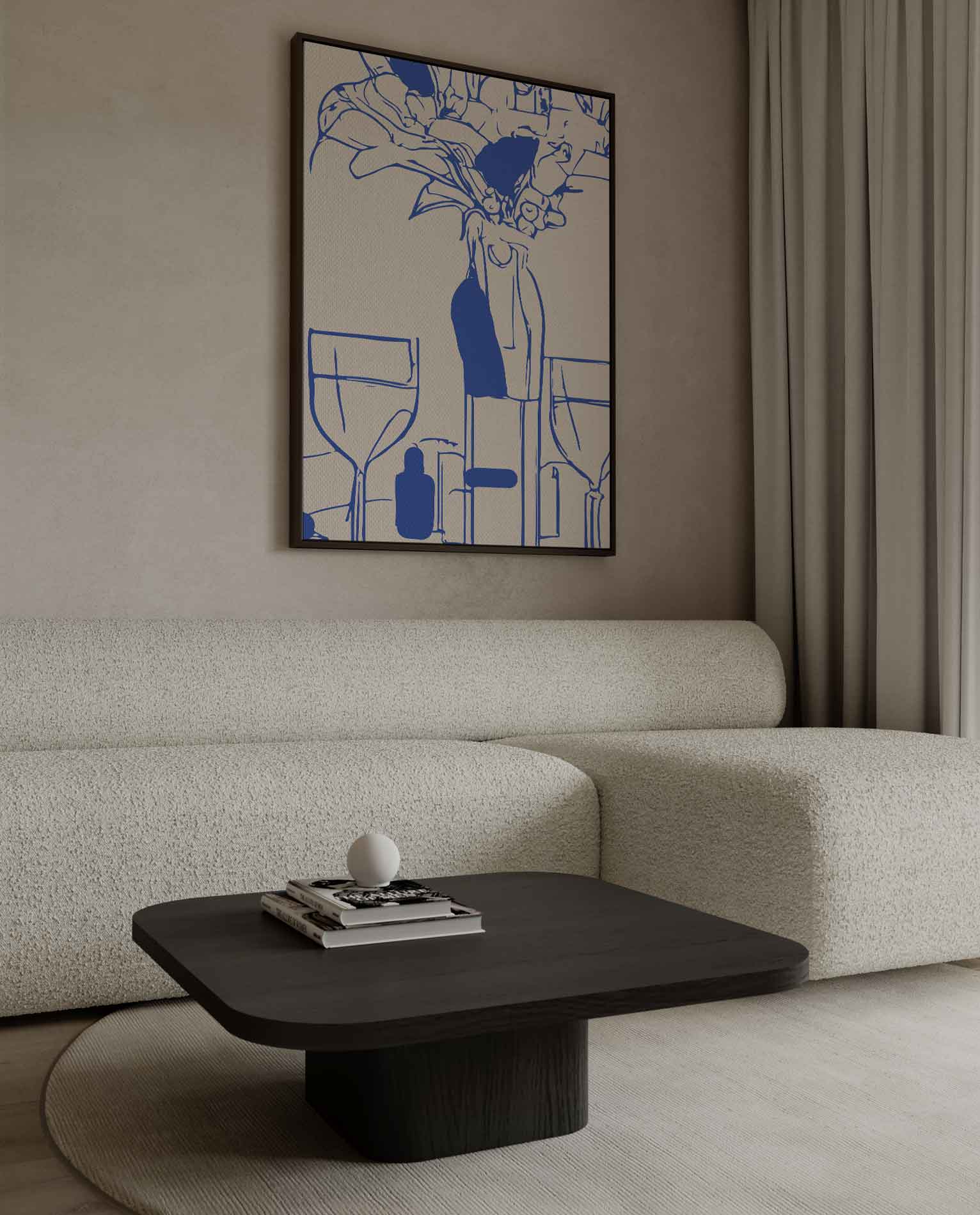 Moderne Tafelsetting in Blauwe Lijntekening Kunstwerk-canvas-dibond-plexiglas-wanddecoratie-WallArtistic