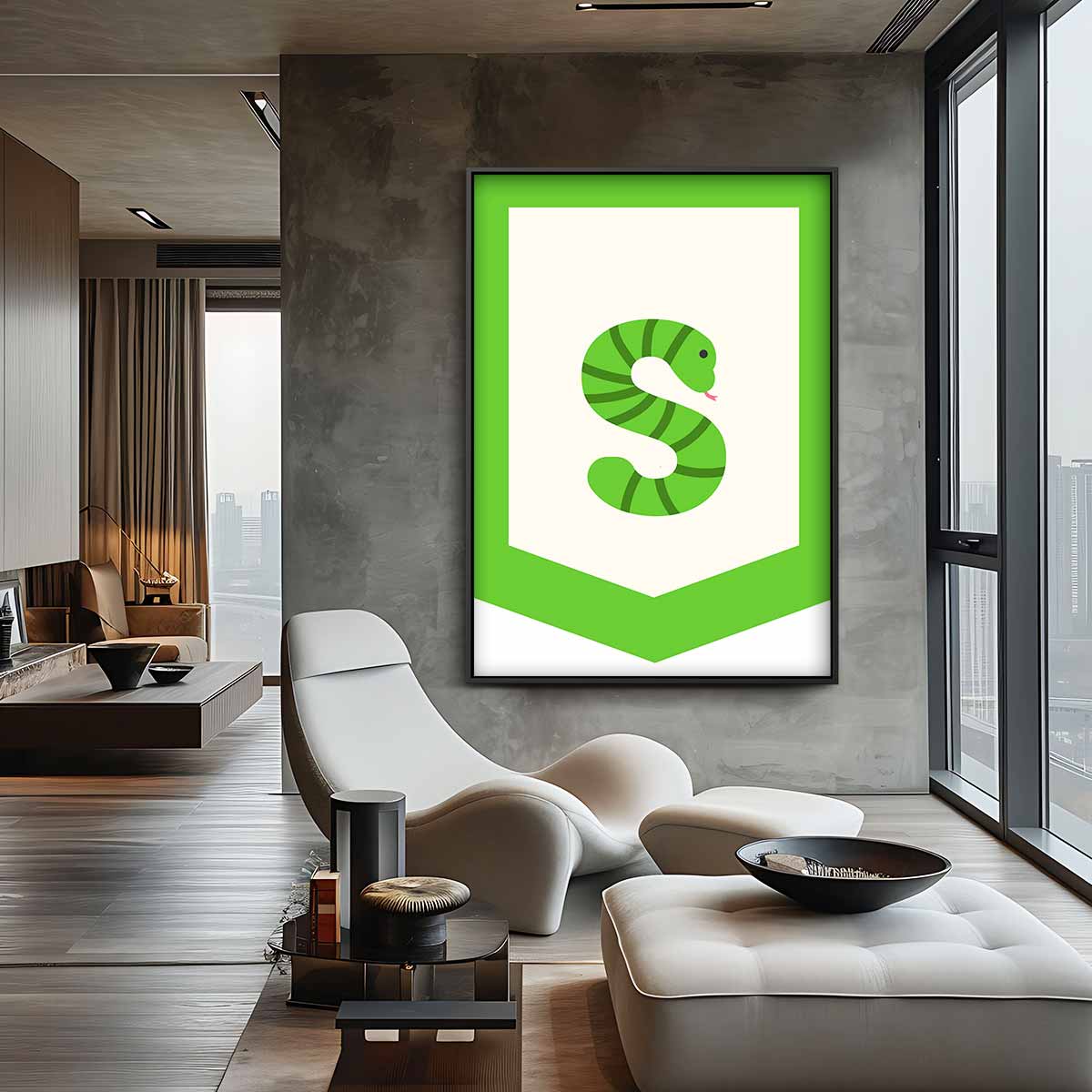 Groene Slangenkunst Kunstwerk-canvas-dibond-plexiglas-wanddecoratie-WallArtistic