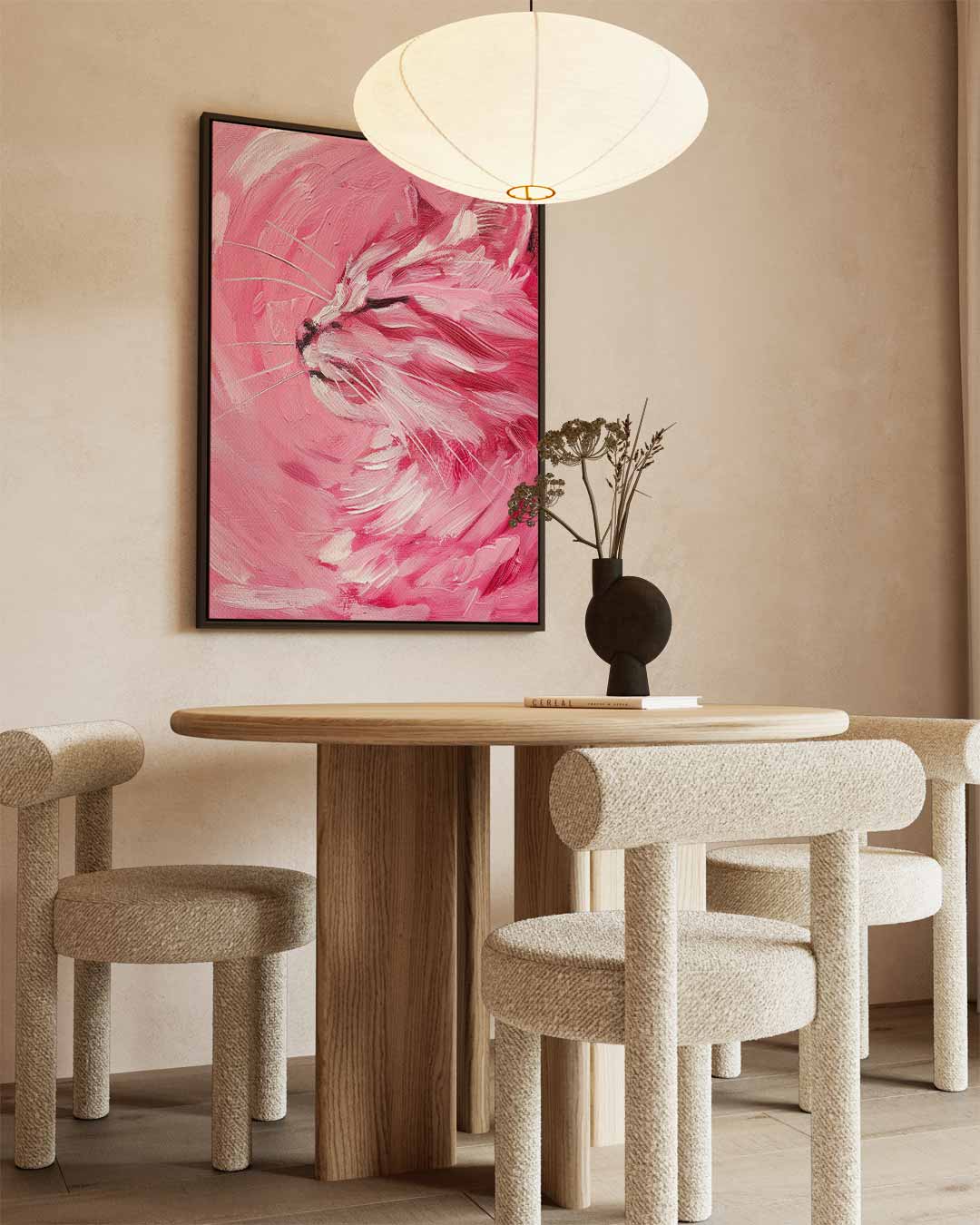Dromerige Roze Kat Kunstwerk-canvas-dibond-plexiglas-wanddecoratie-WallArtistic