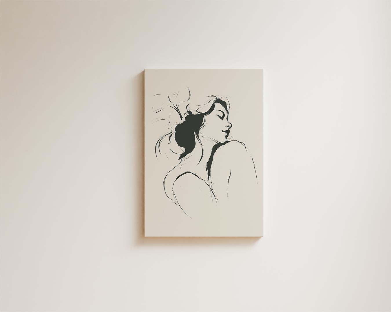 Dromerige Lijntekening Vrouw Kunstwerk-canvas-dibond-plexiglas-wanddecoratie-WallArtistic