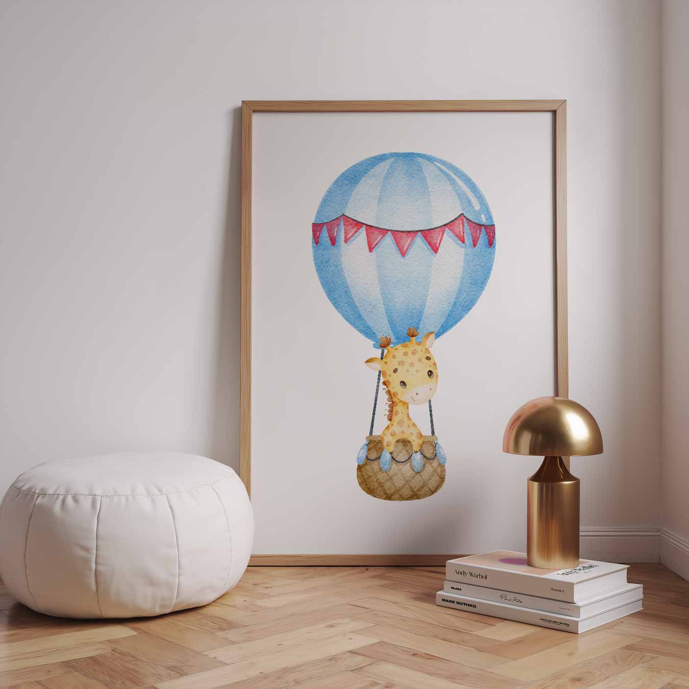 Schattige Giraffe in Luchtballon Poster