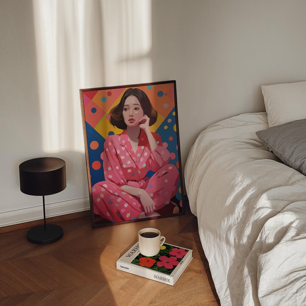 Vrolijke Vrouw in Stippen Poster