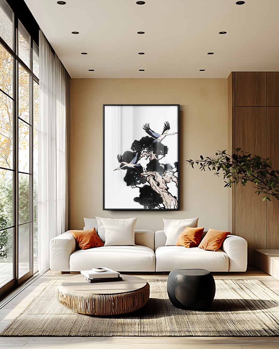 Vliegende Kranen in de Natuur Kunstwerk-canvas-dibond-plexiglas-wanddecoratie-WallArtistic