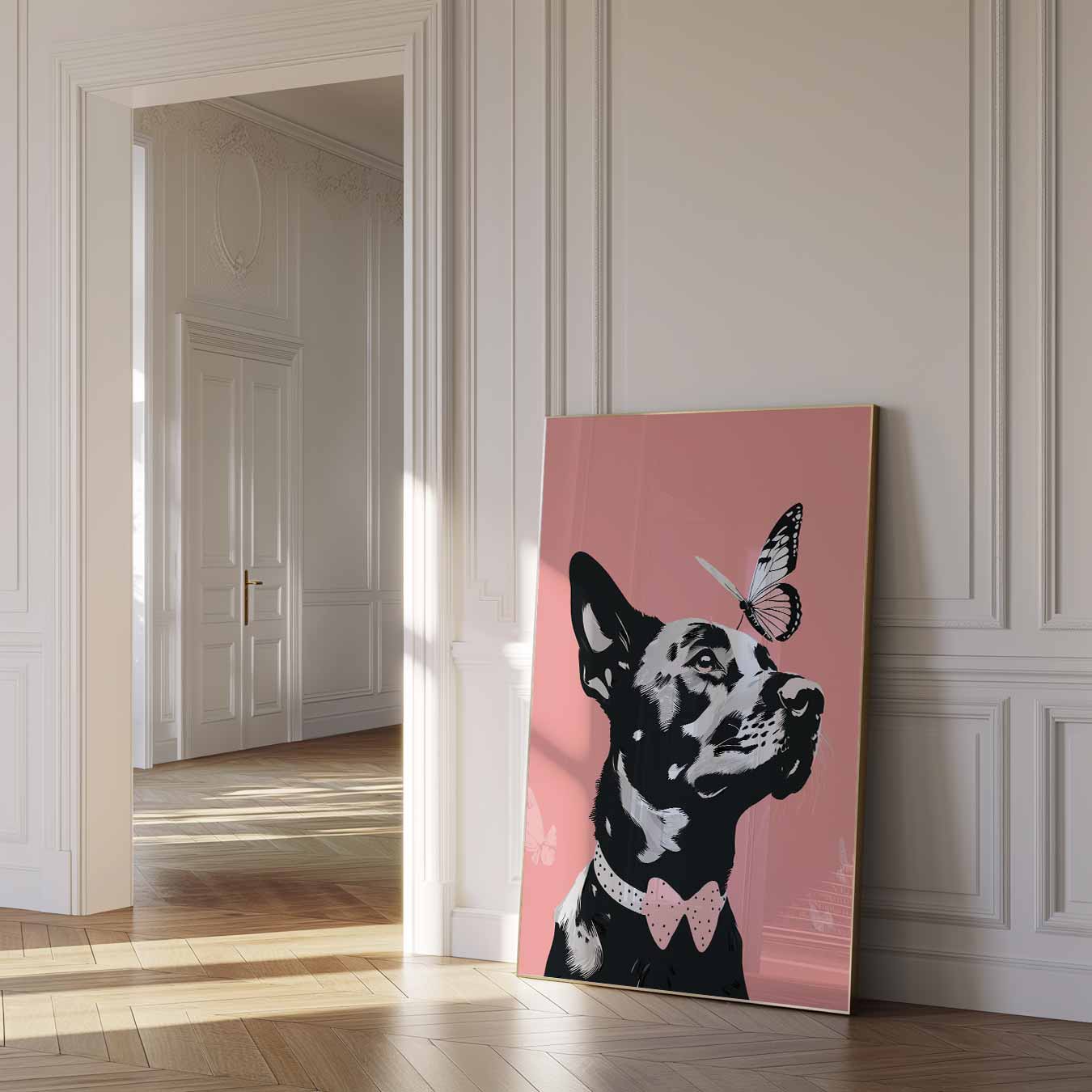 Elegante Hond met Vlinder Poster-WallArtistic