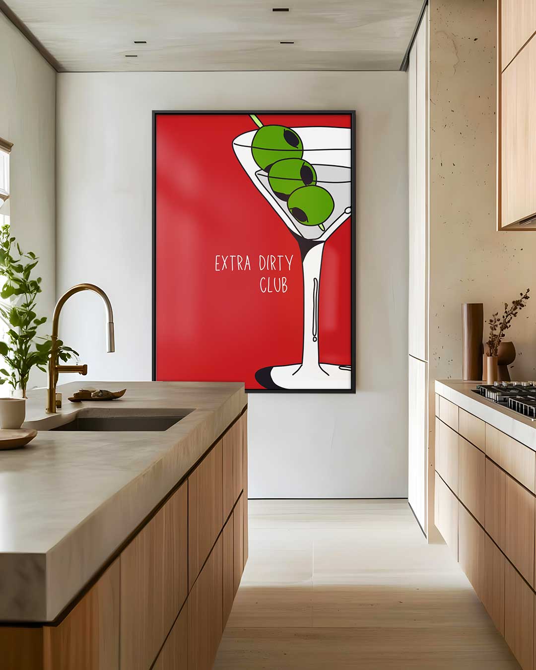 Martini en Olijven Pop Art Kunstwerk-canvas-dibond-plexiglas-wanddecoratie-WallArtistic