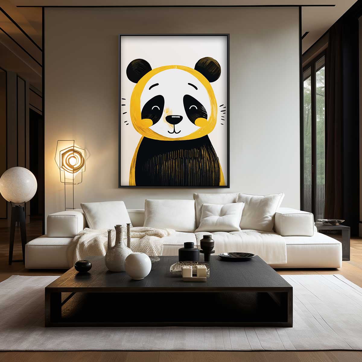 Vrolijke Panda Illustratie Kunstwerk-canvas-dibond-plexiglas-wanddecoratie-WallArtistic