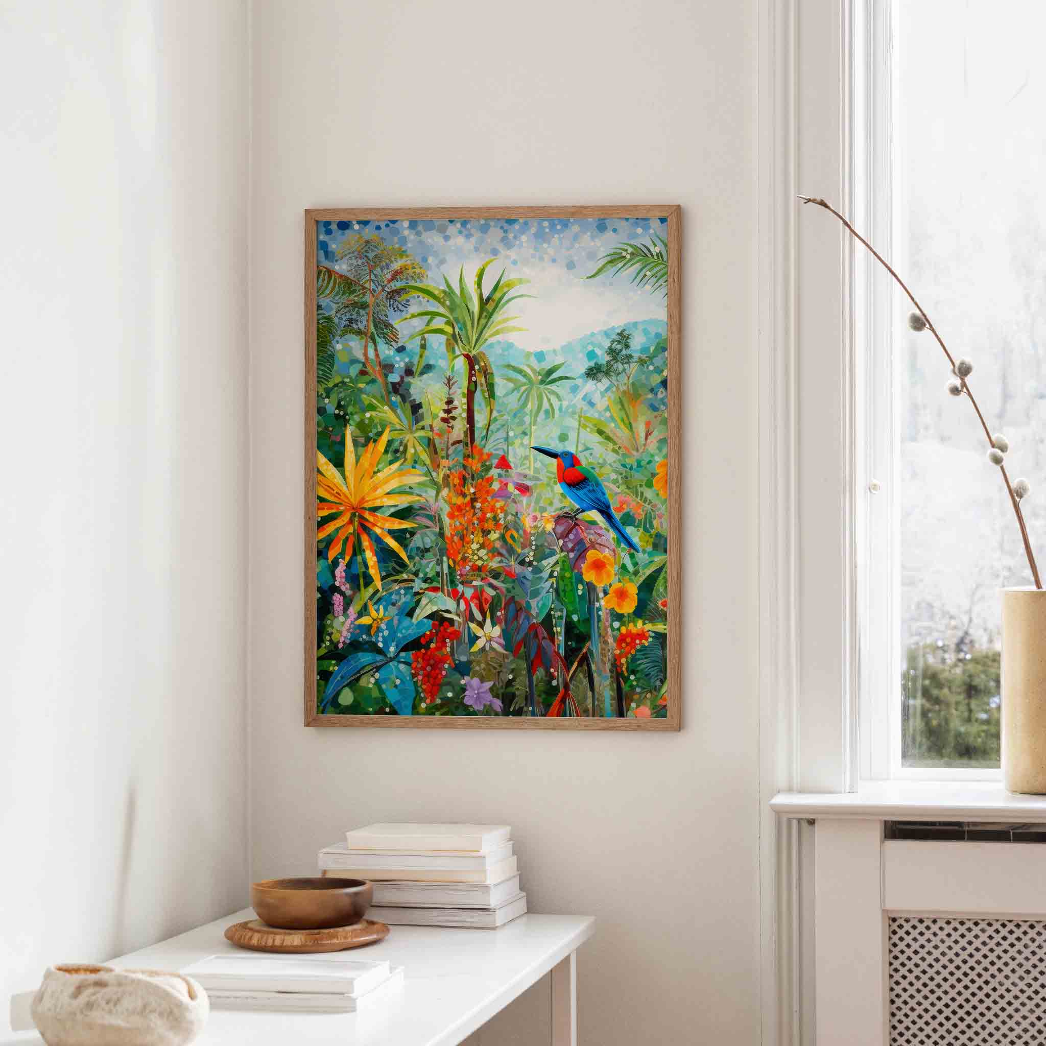 Vogel in tropisch landschap Poster