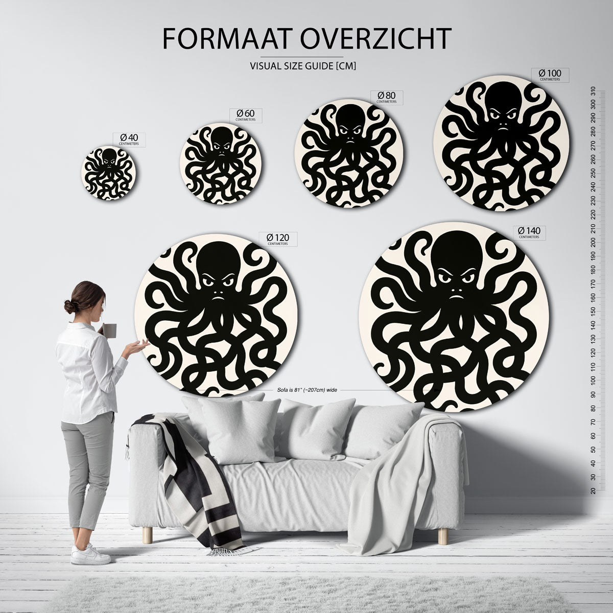 Octopus silhouet Muurcirkel