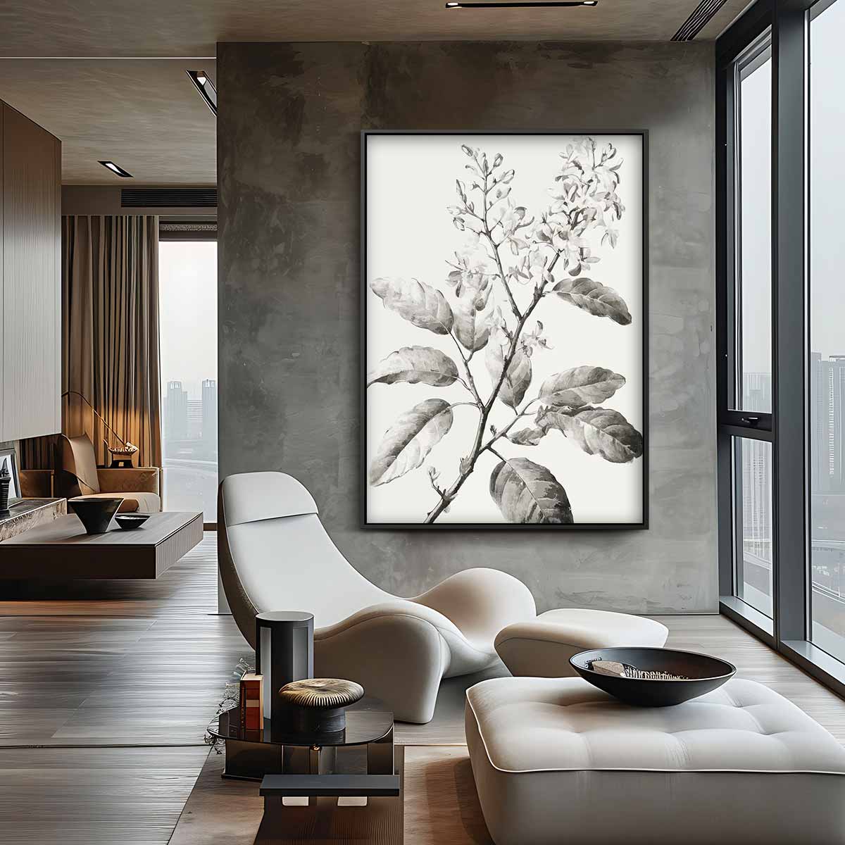 Botanische Schets in Zwart-Wit Kunstwerk-canvas-dibond-plexiglas-wanddecoratie-WallArtistic