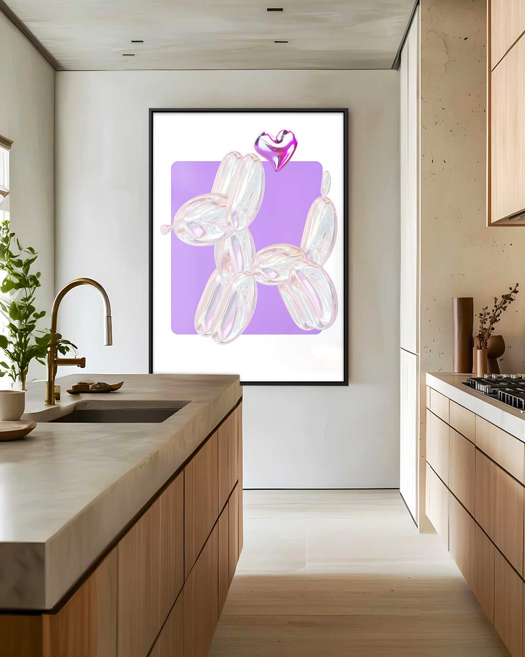 Speelse Ballonhond met Hartje Kunstwerk-canvas-dibond-plexiglas-wanddecoratie-WallArtistic