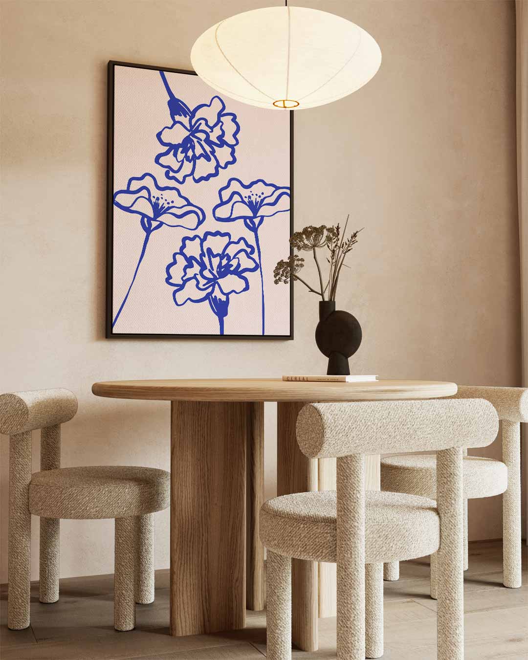 Bloemen in Blauwe Lijnen Kunstwerk-canvas-dibond-plexiglas-wanddecoratie-WallArtistic
