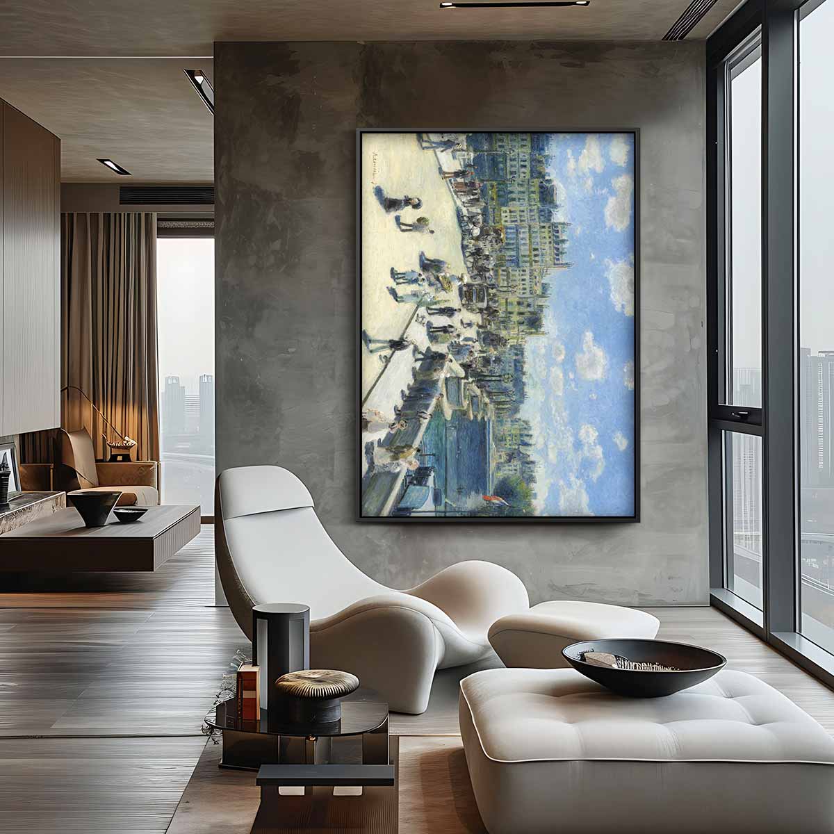 Impressionistische Stadsscène met Blauwe Hemel Kunstwerk-canvas-dibond-plexiglas-wanddecoratie-WallArtistic