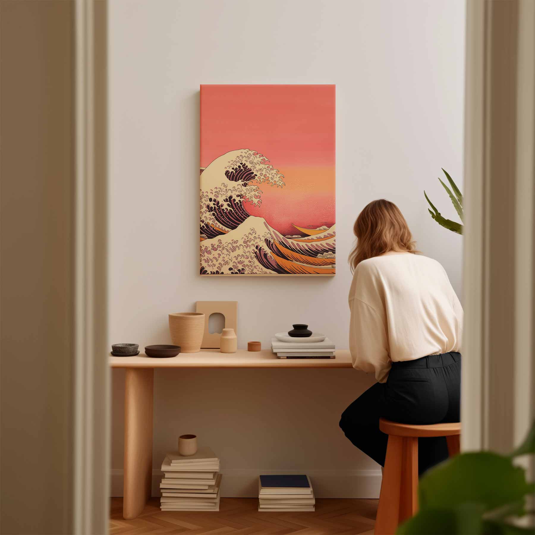 Golven in Zonsondergang Kunstwerk-canvas-dibond-plexiglas-wanddecoratie-WallArtistic
