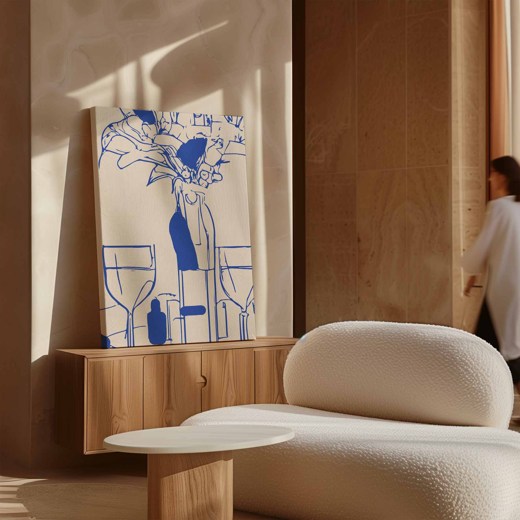 Moderne Tafelsetting in Blauwe Lijntekening Kunstwerk-canvas-dibond-plexiglas-wanddecoratie-WallArtistic