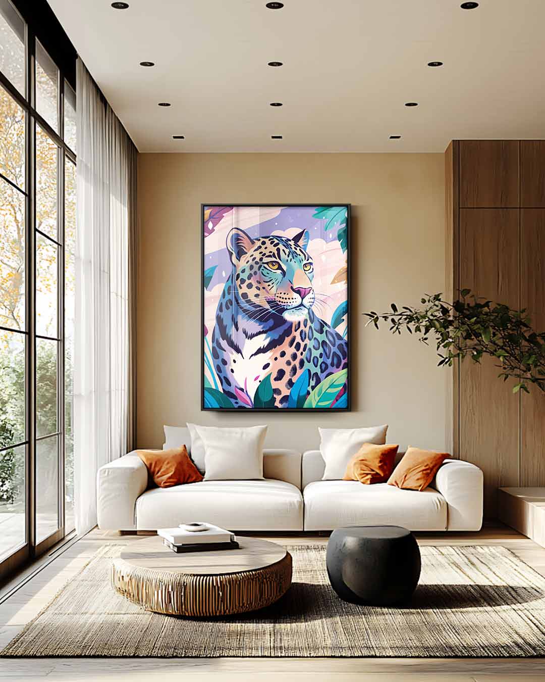 Kleurrijke Luipaard in de Jungle Kunstwerk-canvas-dibond-plexiglas-wanddecoratie-WallArtistic