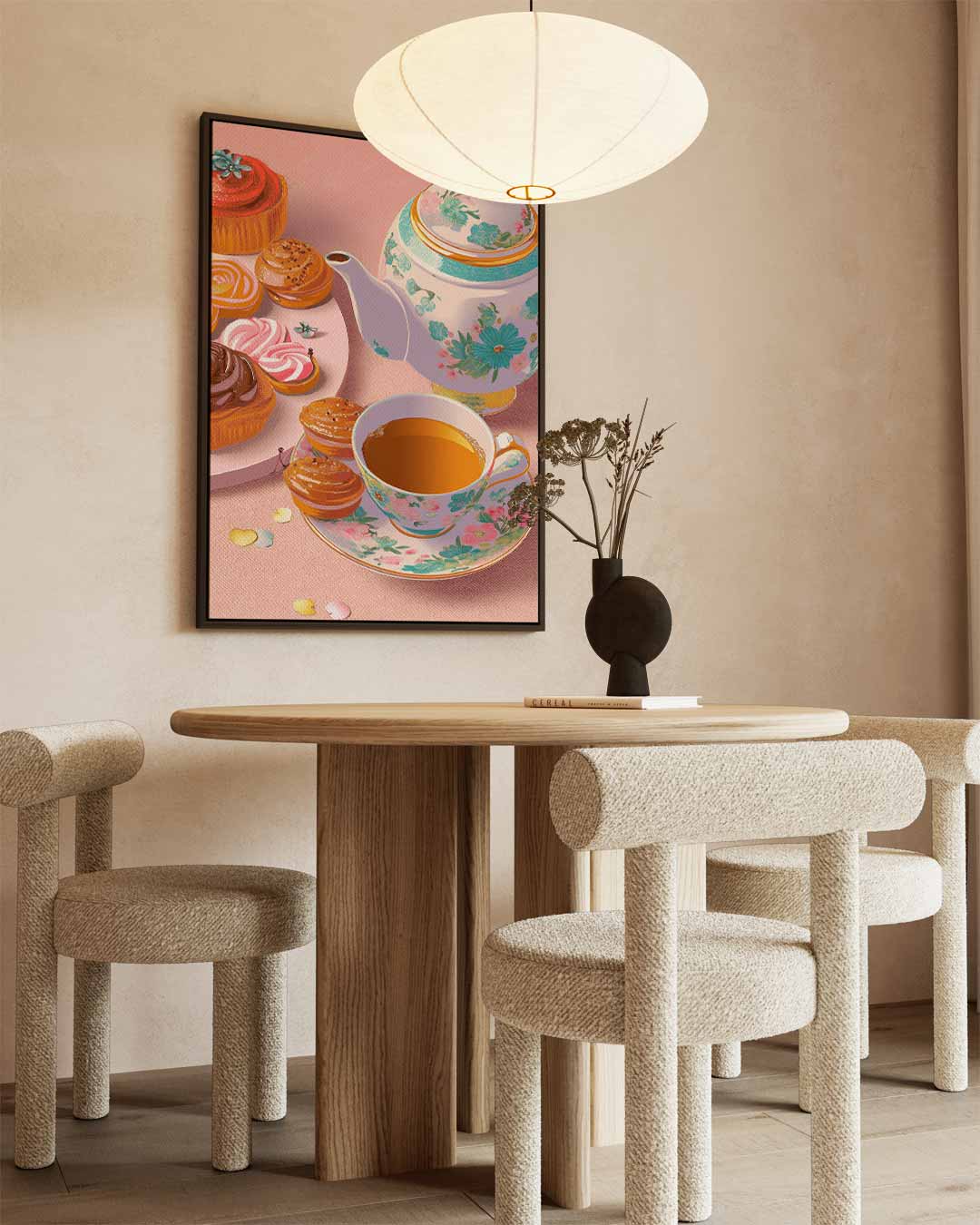 Thee en Gebak Illustratie Kunstwerk-canvas-dibond-plexiglas-wanddecoratie-WallArtistic