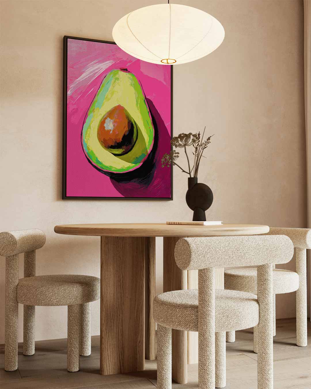 Avocado Kunstwerk met Roze Achtergrond Kunstwerk-canvas-dibond-plexiglas-wanddecoratie-WallArtistic
