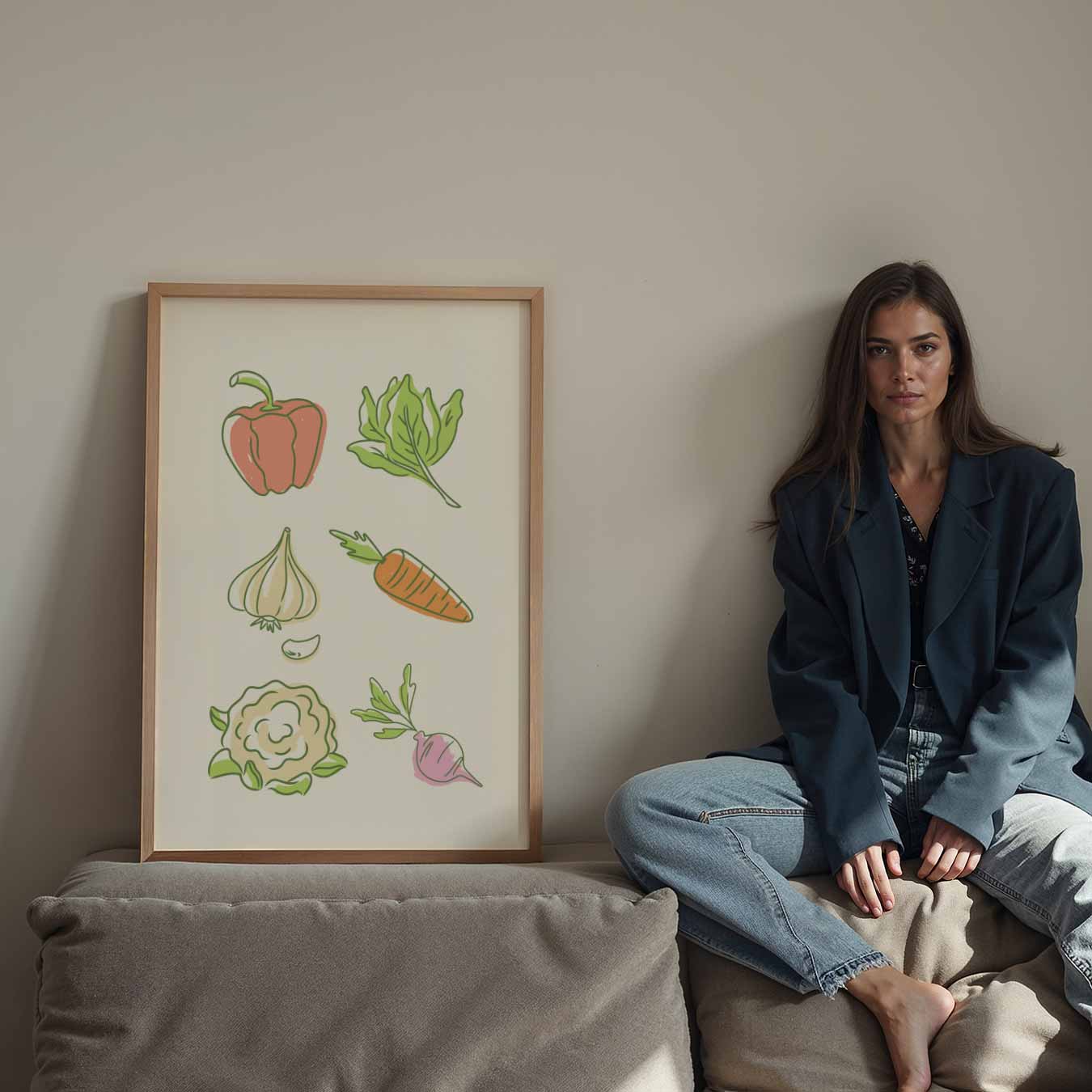 Vrolijke Groente Illustratieposter-WallArtistic