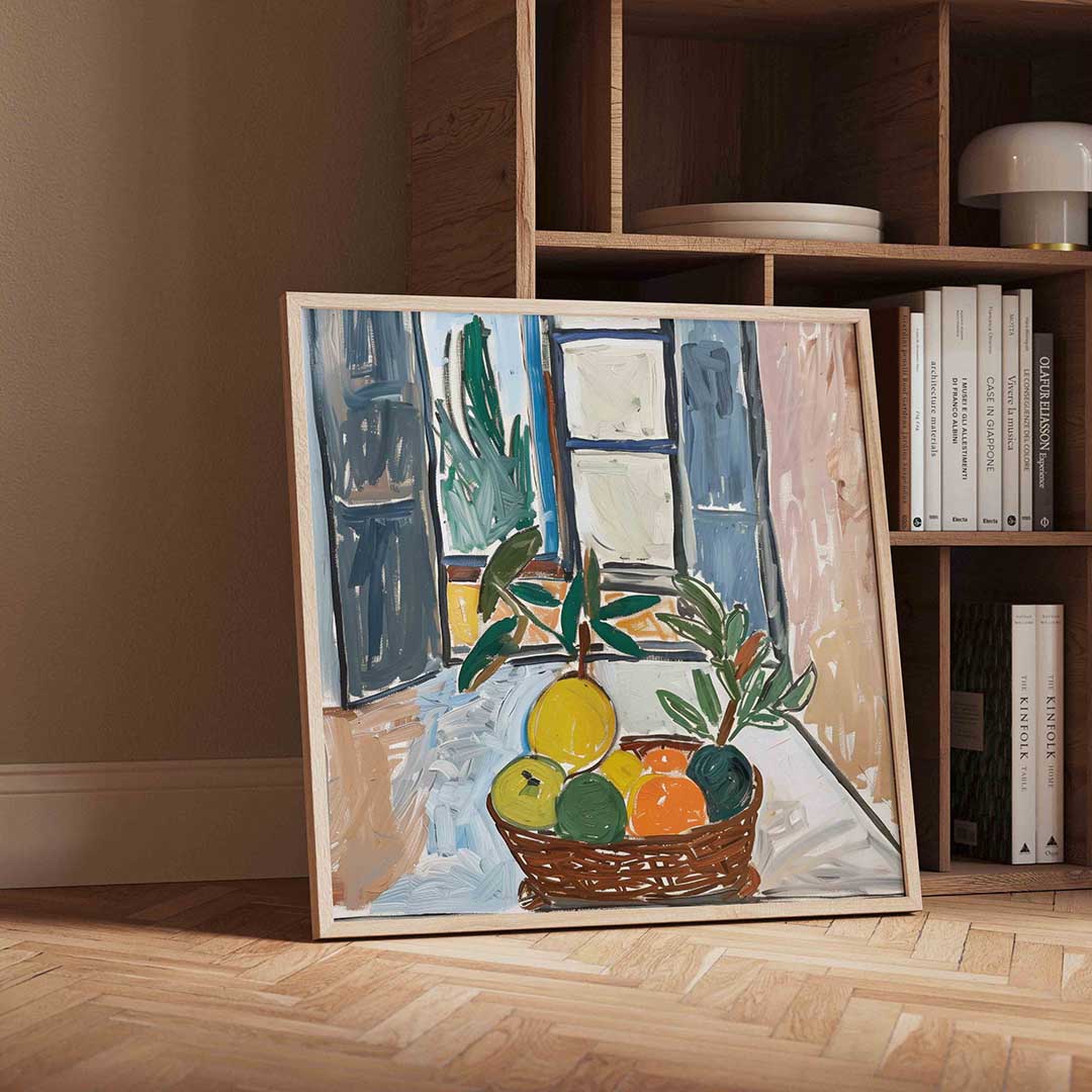 Fruitmand bij raam Poster