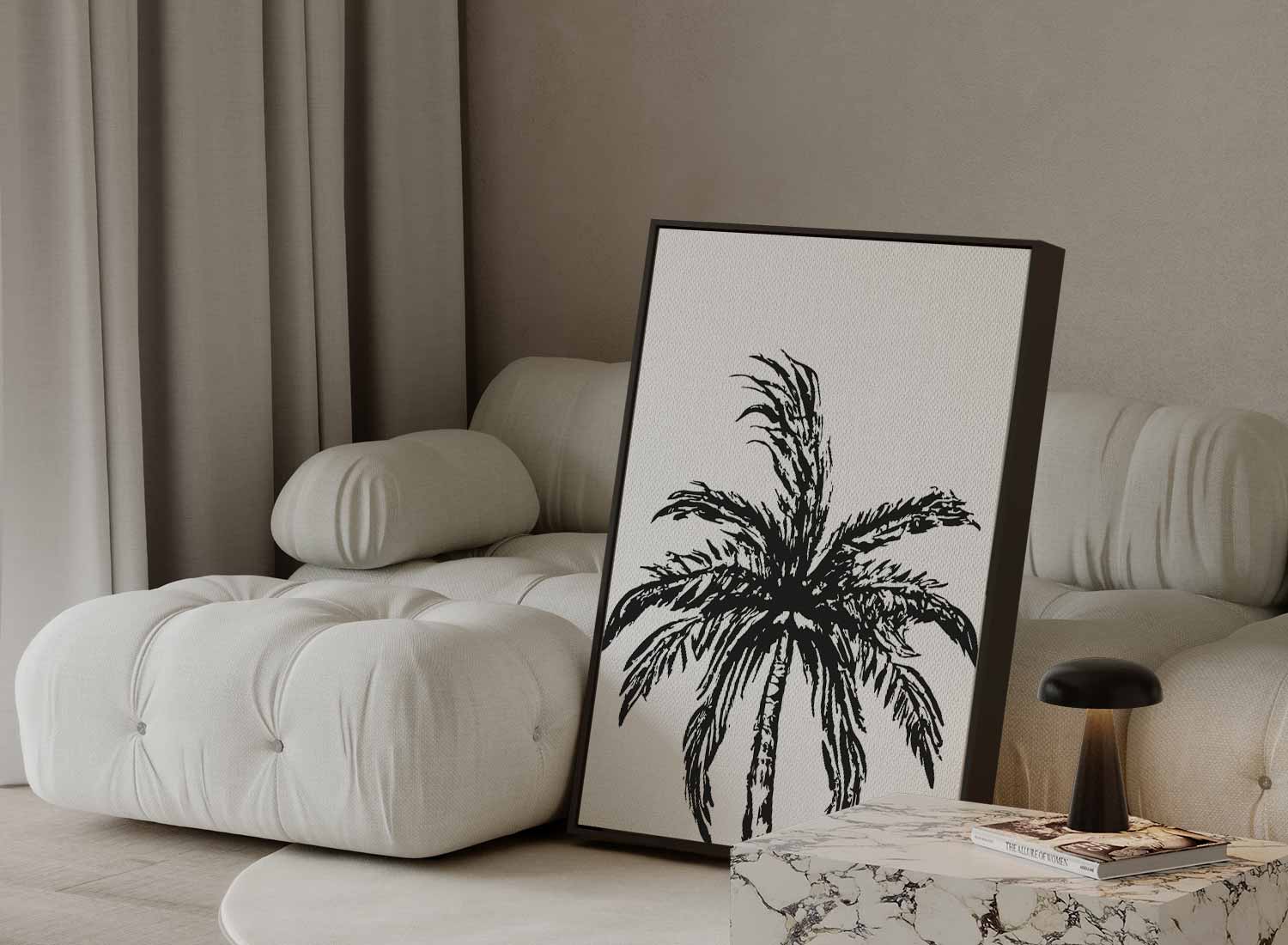 Zwart-Wit Palm Boom Kunstwerk-canvas-dibond-plexiglas-wanddecoratie-WallArtistic