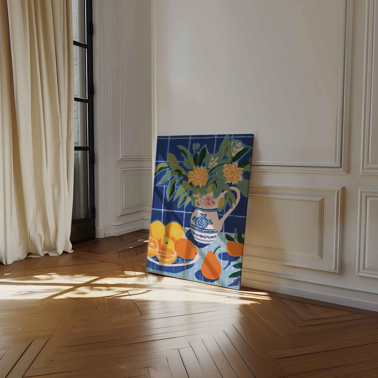 Zomerfruit in Blauwe Keuken Kunstwerk-canvas-dibond-plexiglas-wanddecoratie-WallArtistic