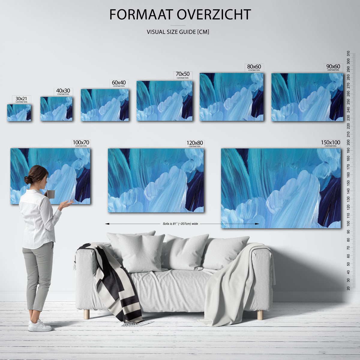 Blauwe penseelstreken Poster