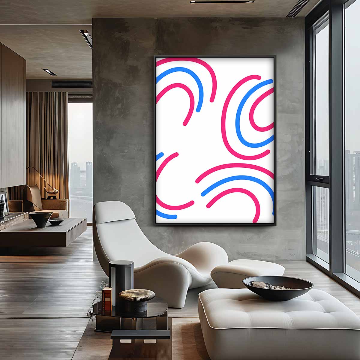 Vrolijke Krullen op Wit Kunstwerk-canvas-dibond-plexiglas-wanddecoratie-WallArtistic