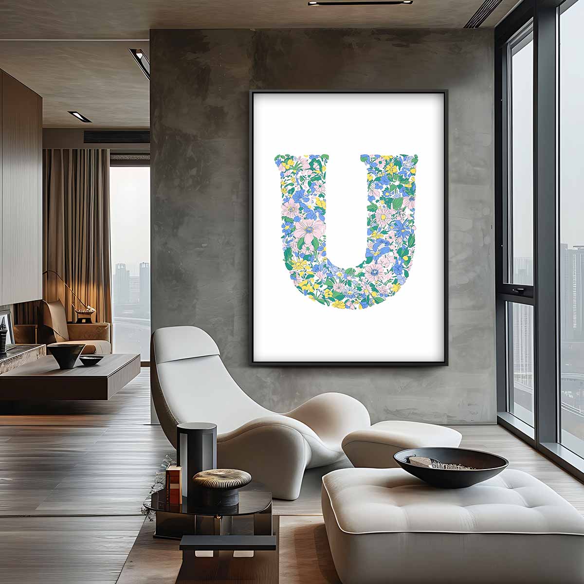 Bloemenletter U Kunstwerk-canvas-dibond-plexiglas-wanddecoratie-WallArtistic