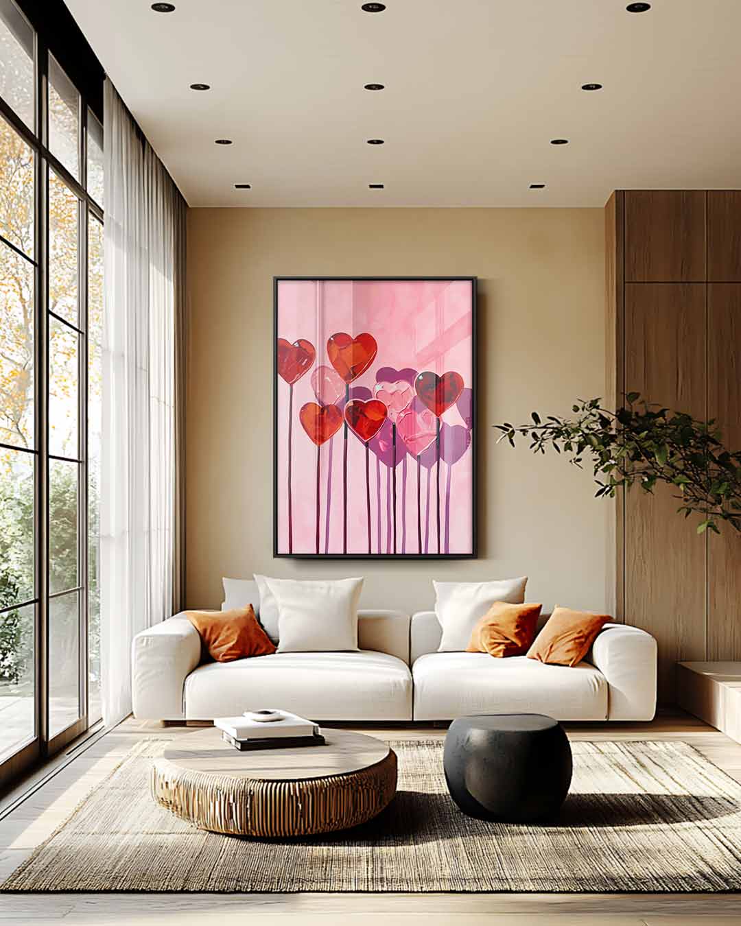 Hartvormige Bloemen in Roze Kunstwerk-canvas-dibond-plexiglas-wanddecoratie-WallArtistic