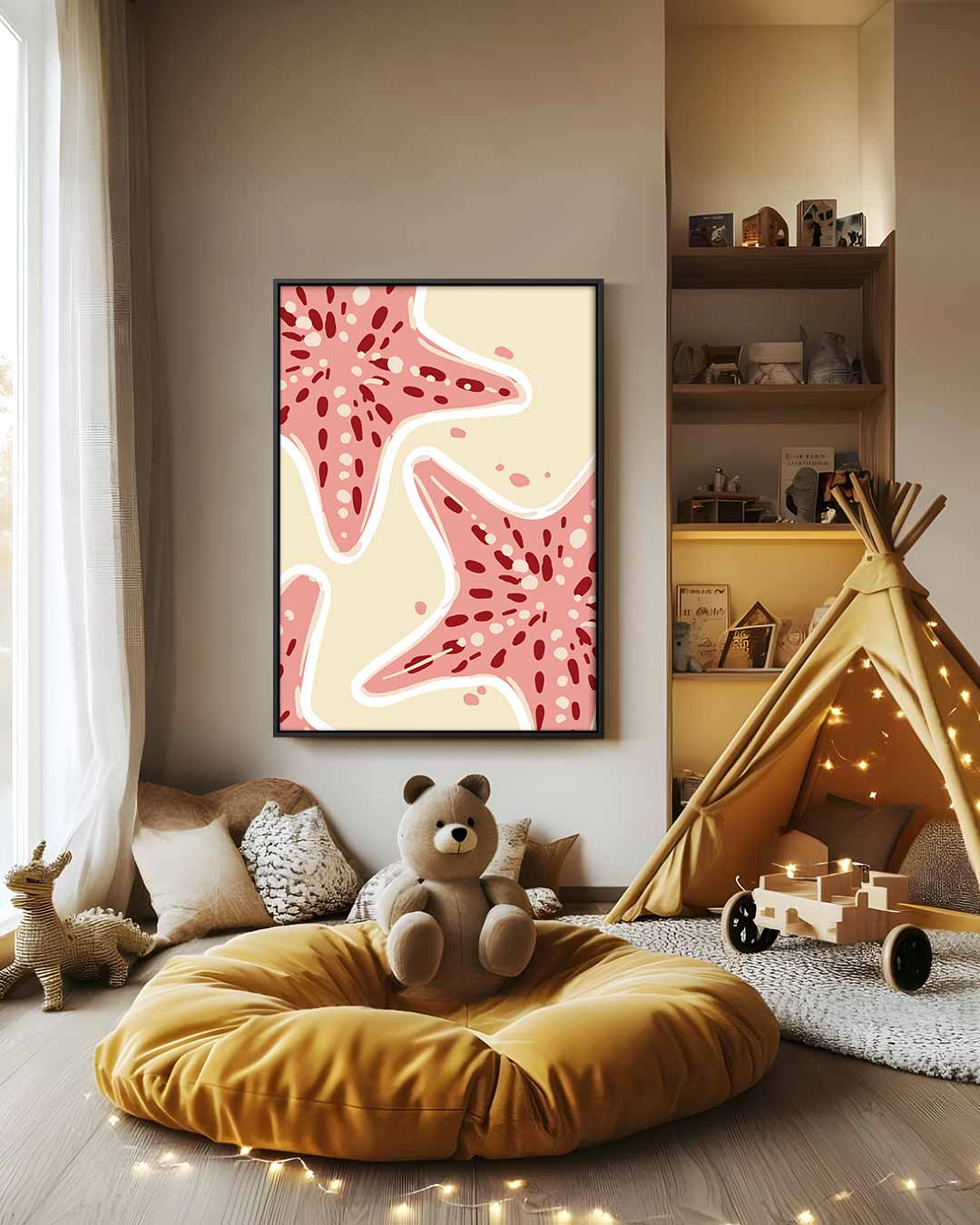 Speelse Zeester Print Kunstwerk-canvas-dibond-plexiglas-wanddecoratie-WallArtistic