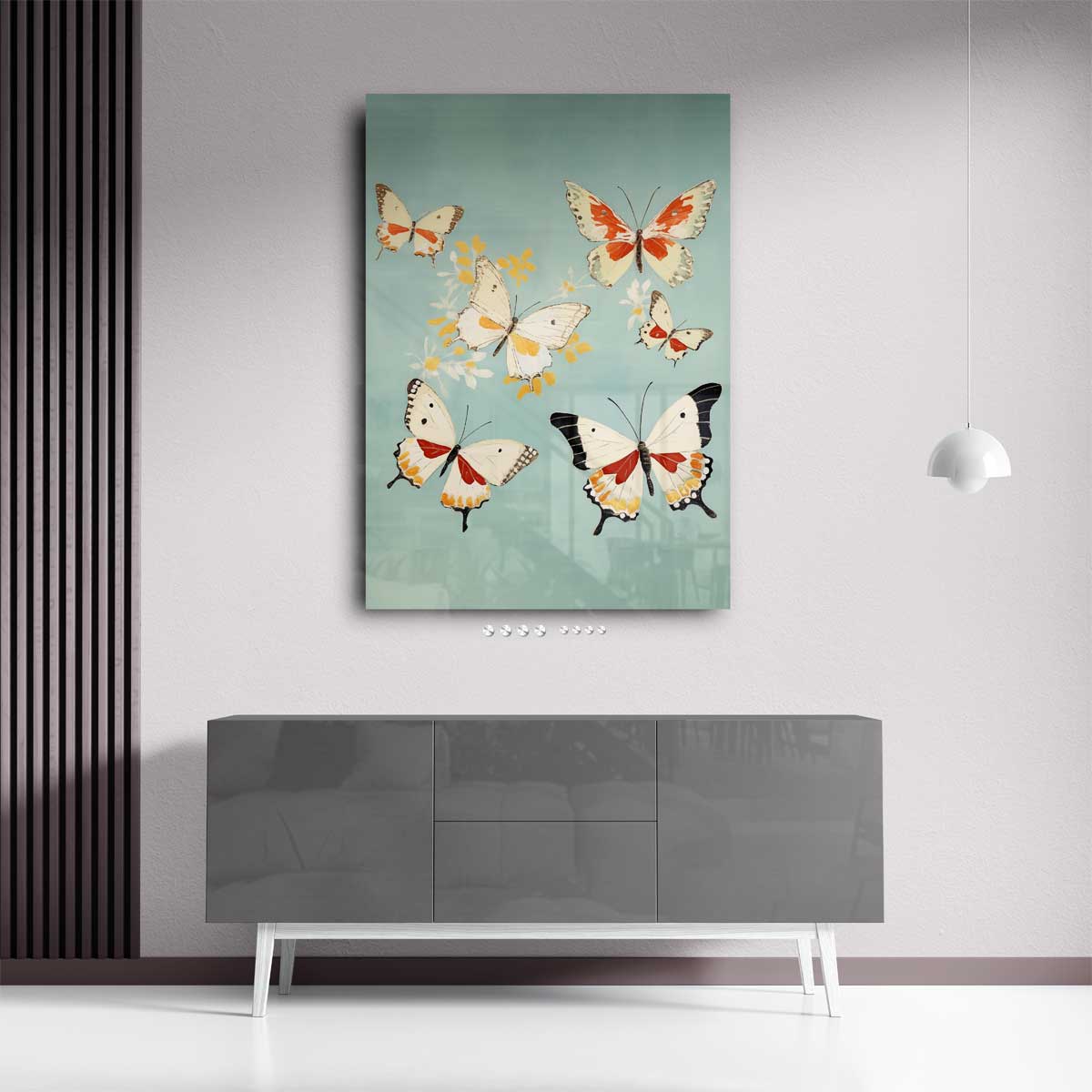 Vliegende Vlinders op Hemelsblauw Kunstwerk-canvas-dibond-plexiglas-wanddecoratie-WallArtistic